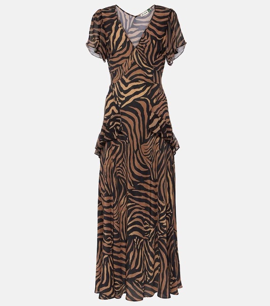 Evie Silk Crepe de Chine Tiger Patchwork Midi Dress