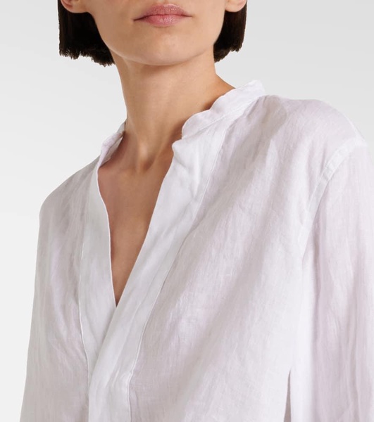 Puff-sleeve linen blouse