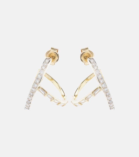 14kt Y-bar gold hoop earrings with diamonds