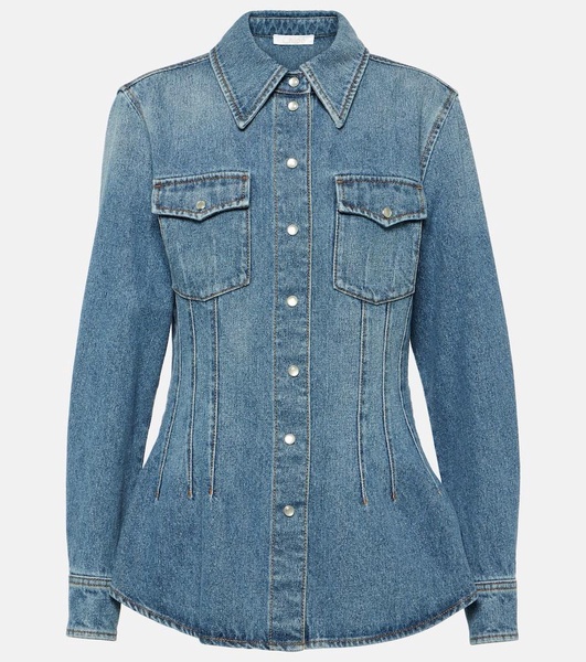 Blue Corset-Style Denim Shirt