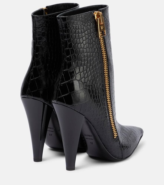 Croc-effect leather ankle boots