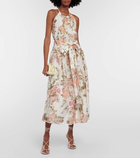 Zinnia floral cotton and silk midi dress