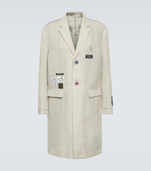 Appliqué pinstripe wool and linen coat