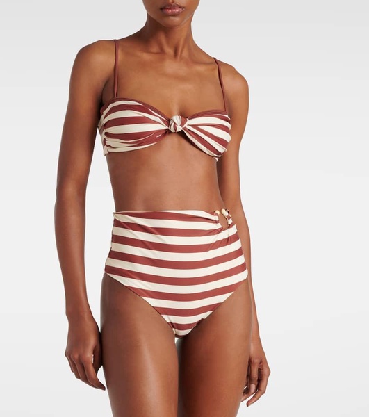 Striped high-rise bikini bottoms