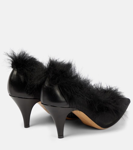 River shearling-trimmed mesh pumps