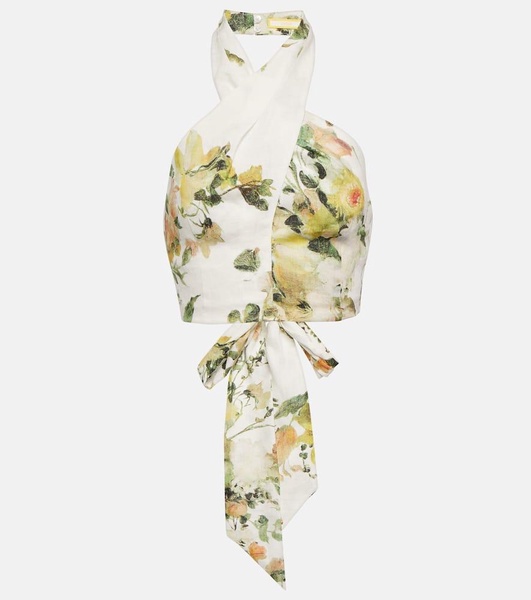 Floral linen halterneck top