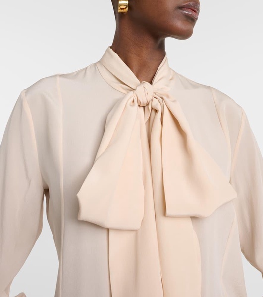 Bow tie-neck silk crêpe blouse