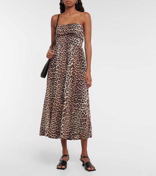 Leopard-print cotton midi dress