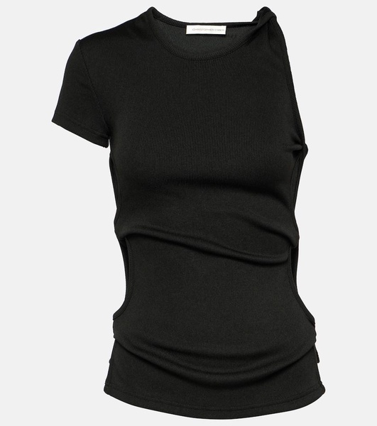 Asymmetric cutout jersey top