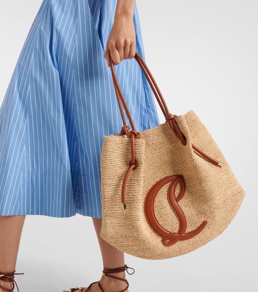 By My Side leather-trimmed raffia tote bag