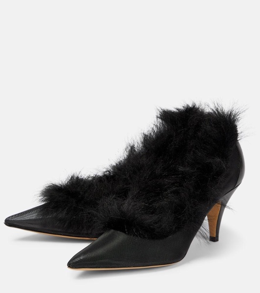 River shearling-trimmed mesh pumps