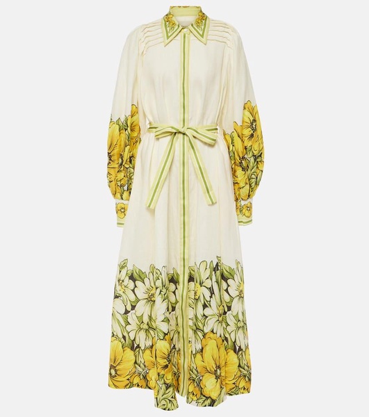 Gisela floral-print linen maxi shirt dress 