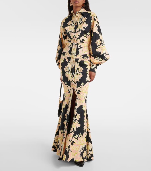 Printed cotton-blend maxi shirt dress