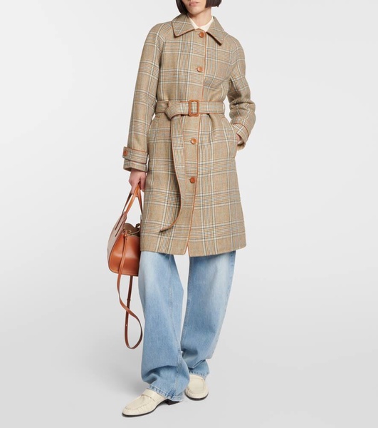 Checked linen and wool coat