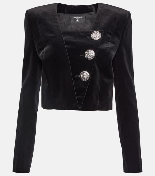 Embellished cropped velvet blazer