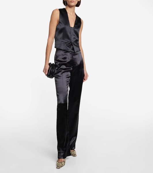 High-rise straight-leg satin pants