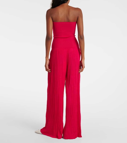 Strapless pleated knitted jumpsuit