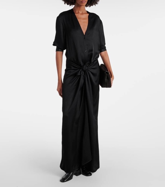 Gathered satin maxi dress