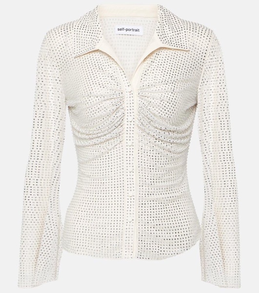 Crystal-embellished mesh shirt