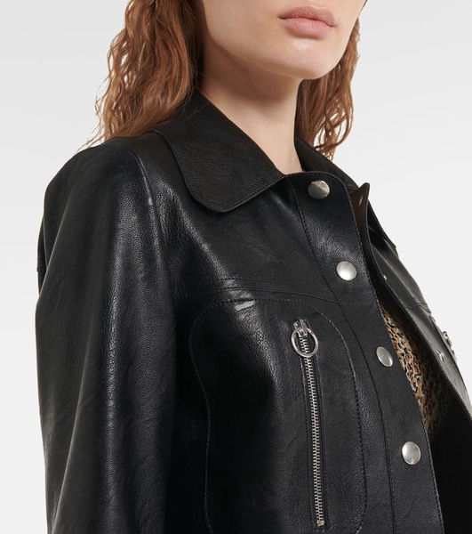 Faux leather shirt jacket