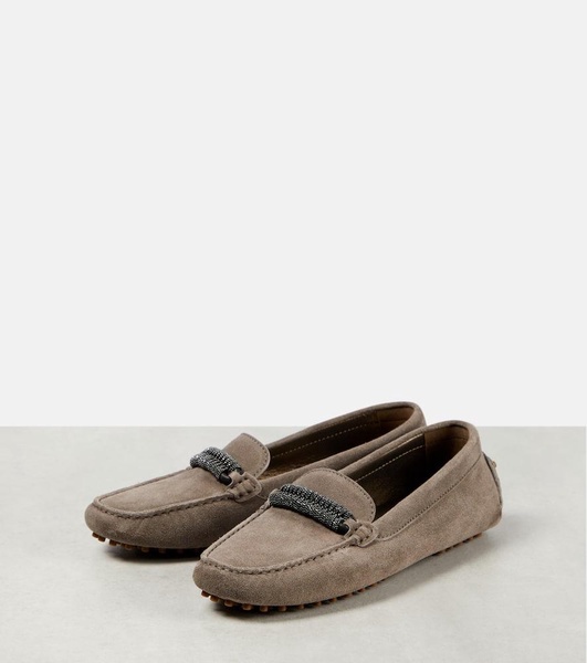 Monili-embellished suede loafers