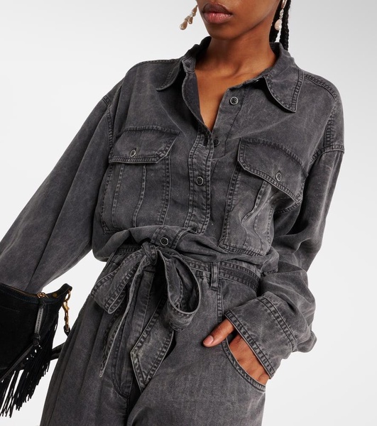 Belted denim jumpsuit