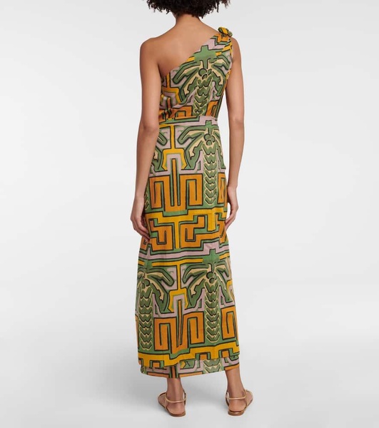 Printed one-shoulder cotton midi dress