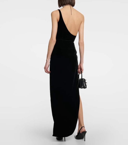 One-shoulder velvet maxi dress