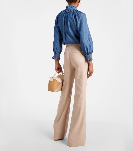 Komi linen-blend twill flared pants