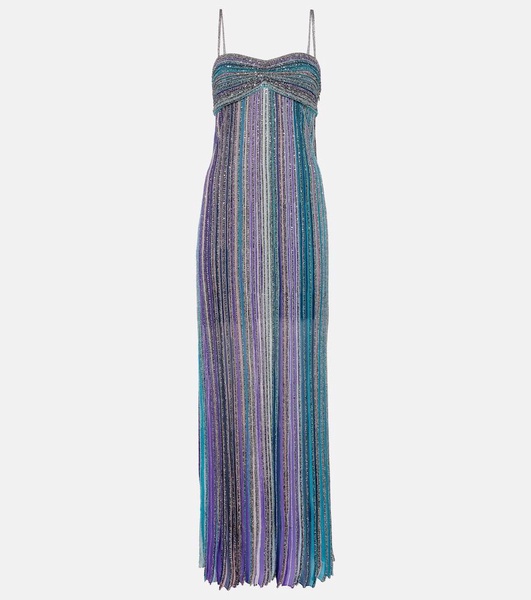 Striped sequined lamé maxi dress