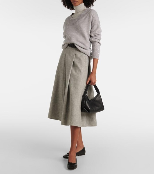 Wool and cashmere flannel midi skirt