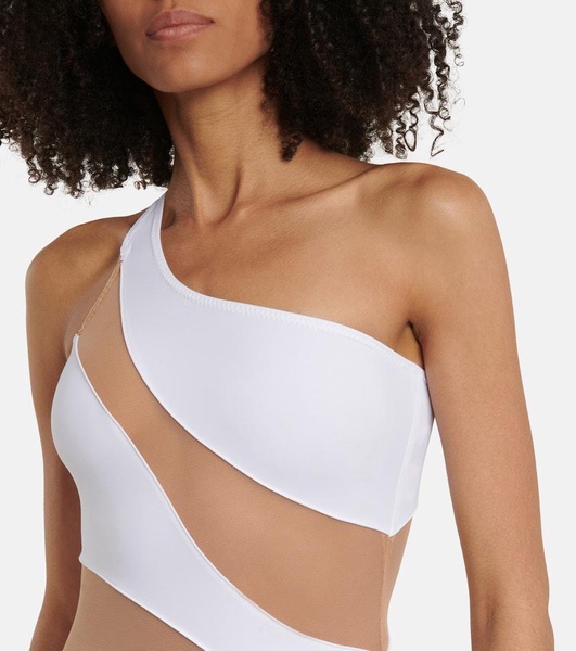 Mesh-paneled one-shoulder swimsuit