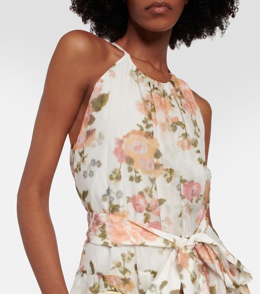 Zinnia floral cotton and silk midi dress