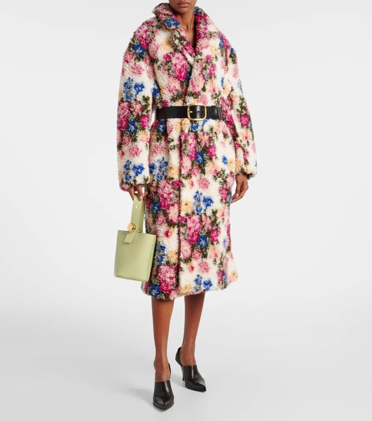 Belted floral teddy coat