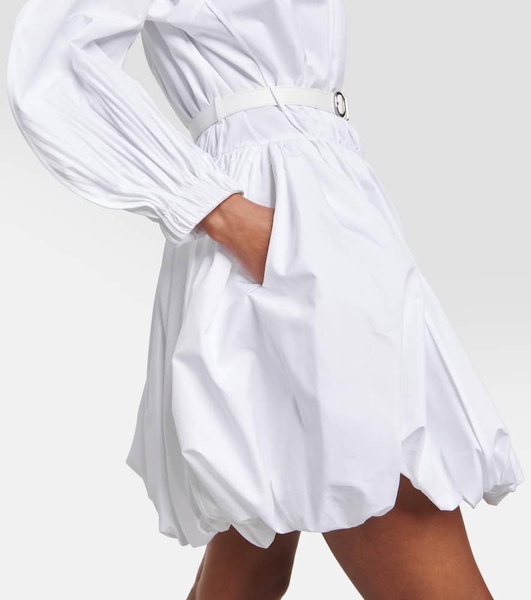 Leather-trimmed cotton poplin minidress