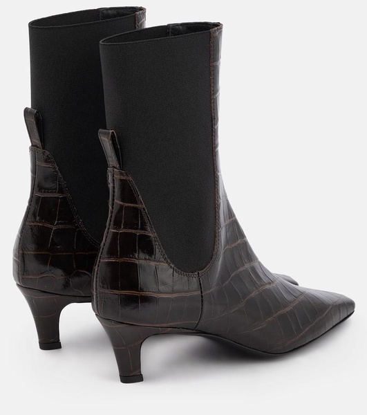 Croc-effect leather ankle boots