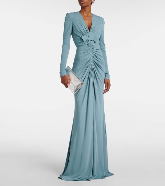 Bow-detail ruched jersey gown