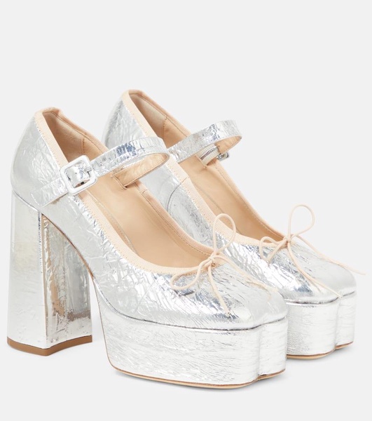 Metallic leather platform pumps