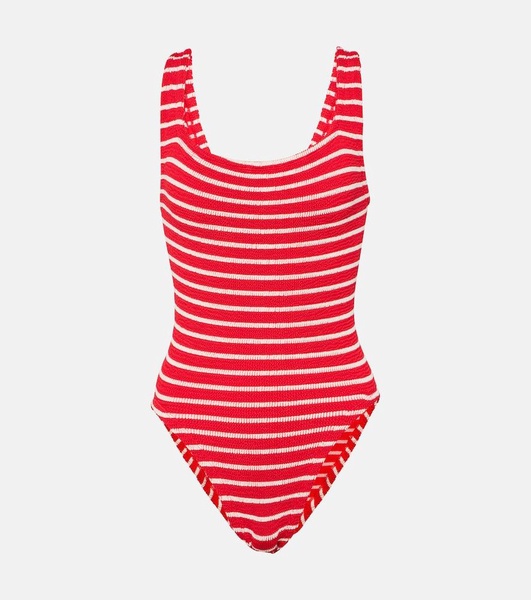 Square Neck striped swimsuit