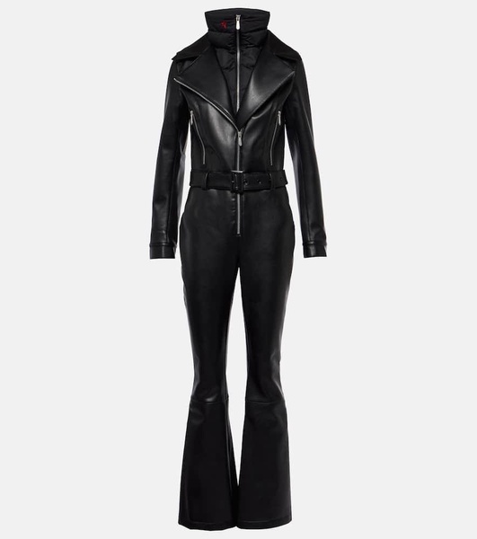 Belted faux leather ski suit