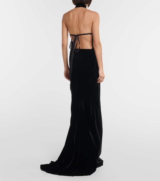 Halterneck velvet maxi dress