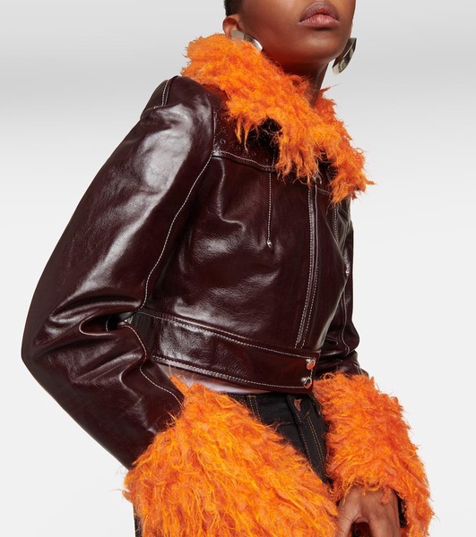 Faux fur-trimmed leather jacket