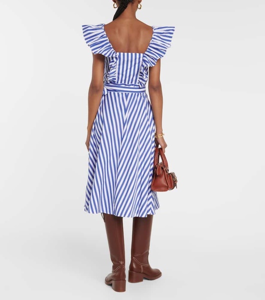 striped ruffled-trim cotton dress