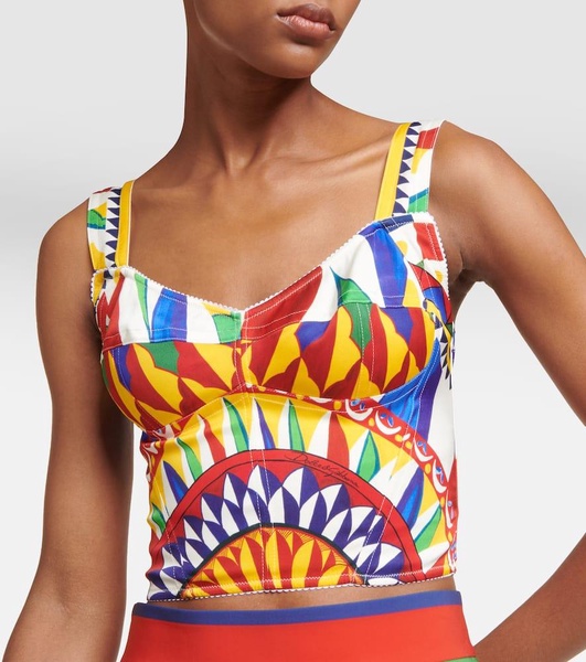 Carretto print silk blend crop top