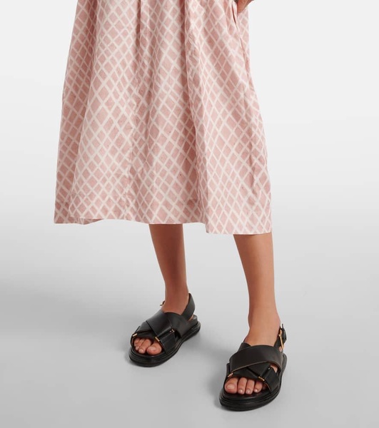 Checked cotton poplin midi skirt