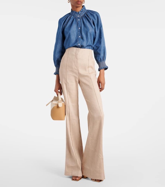 Komi linen-blend twill flared pants