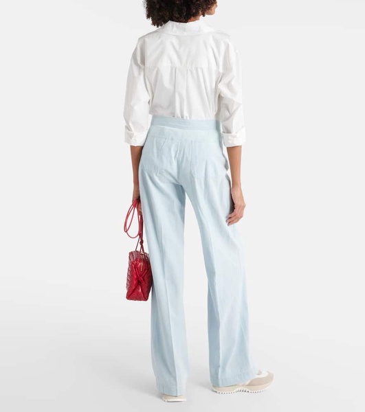 Cotton chambray wide-leg pants