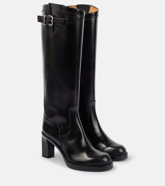 Polished leather knee-high boots