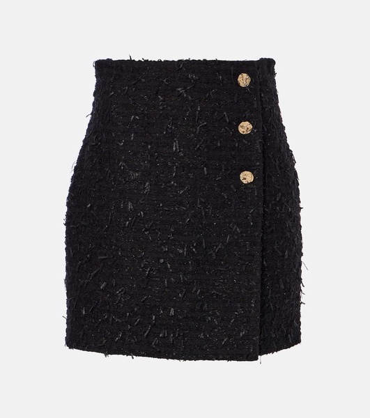 High-rise cotton-blend tweed miniskirt