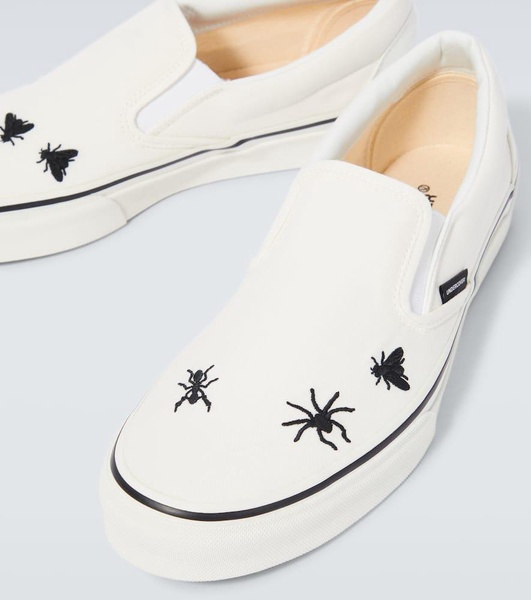 Embroidered cotton canvas slip-on shoes